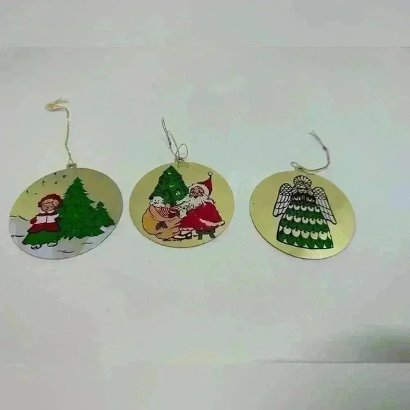 Other - Set of 3 Metal Ornaments - Santa, Angel, Caroler